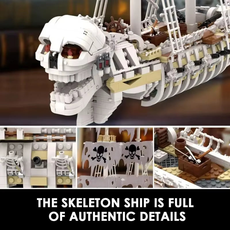 1592PCS Skeleton Ghost Ship Building Blocks Storm Pirate Ship Model Bricks Desktop Decoration Ornaments Kids DIY Toys Idea Gifts