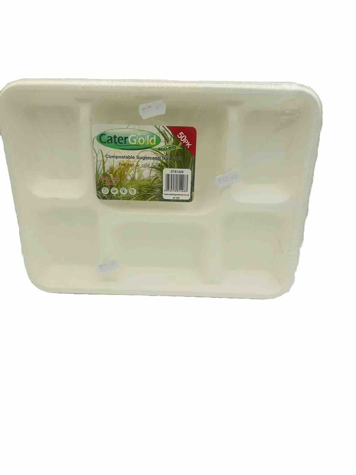 Cater Gold 50pk Compostable Sugarcane Tray 6 Pc For Hot And Cold Food Ues.