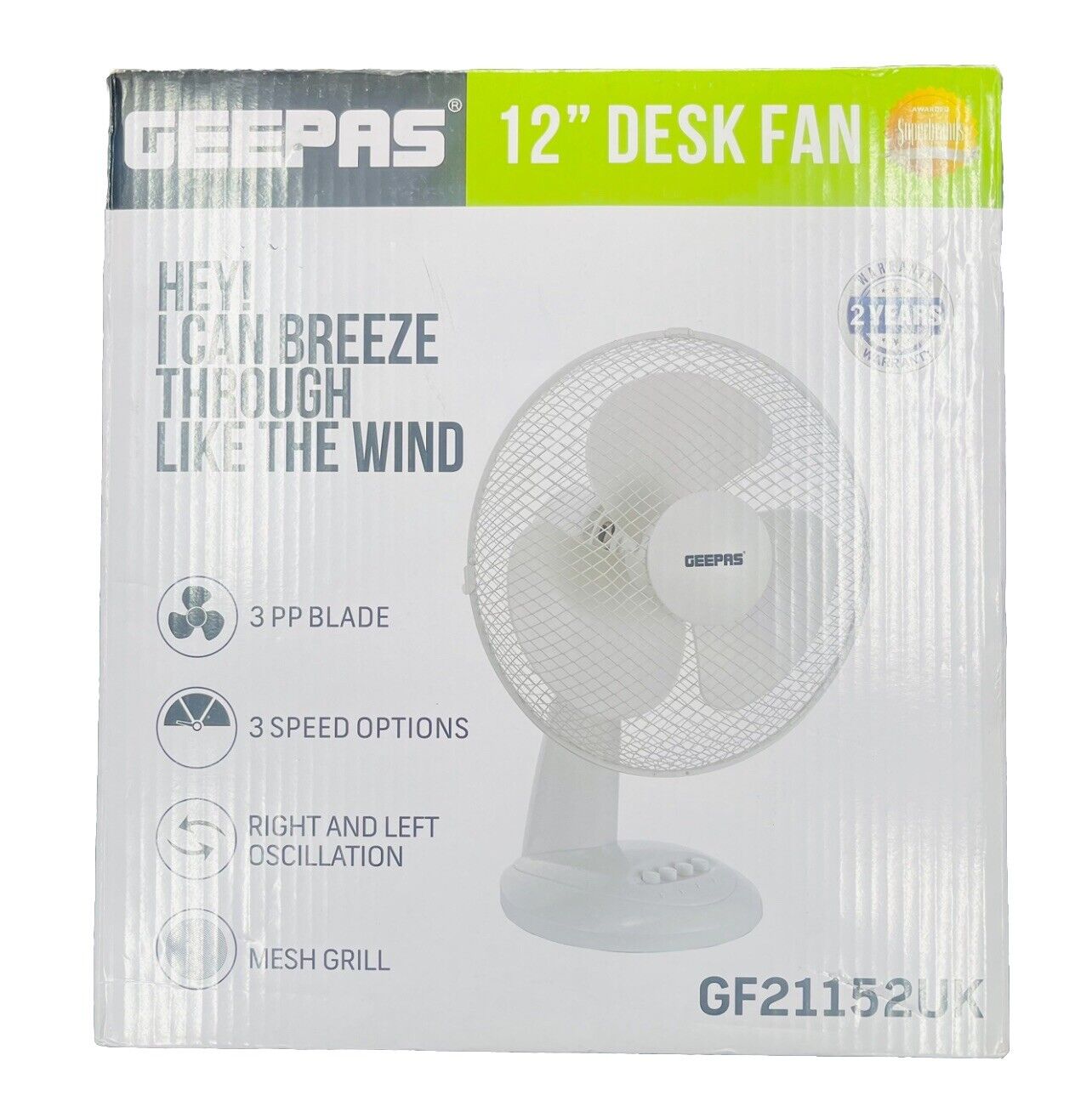 Geepas 12 Desk Fan 3pp Blade , 3 Speed Options