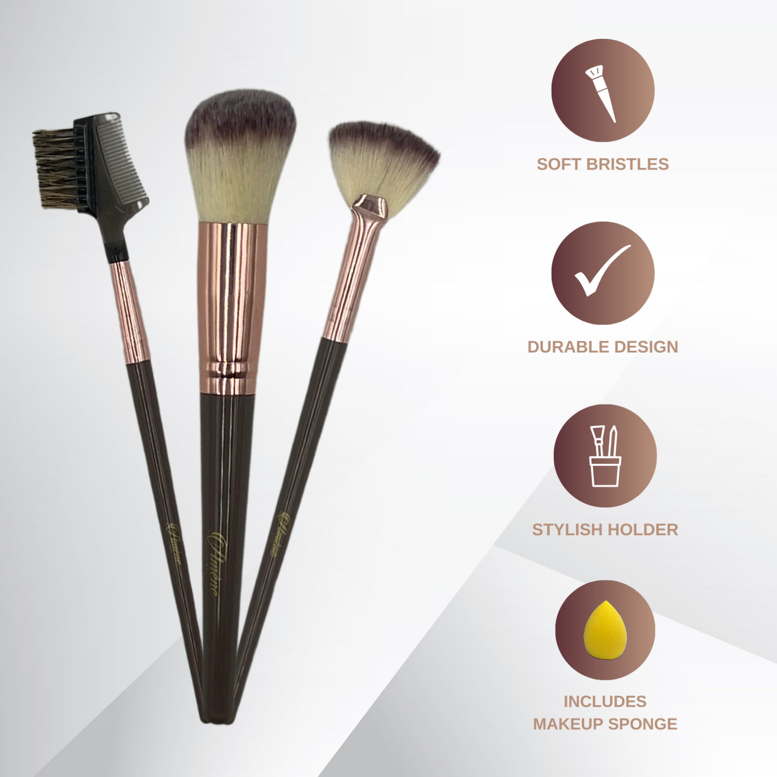Amene NYC 15pcs Professional Makeup Foundation Brush Set Premium Synthetic Fibre