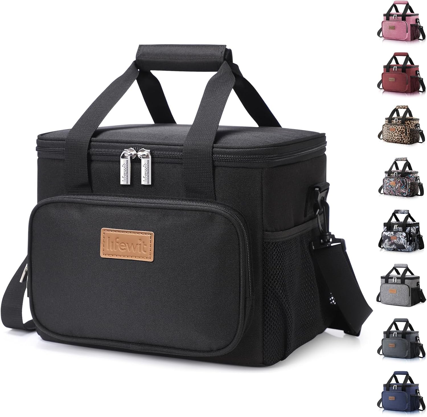 Large Lunch Bag 12-Can (8.5L) Insulated Lunch Box Soft Cooler Cooling Tote for Adult Men Women, Black