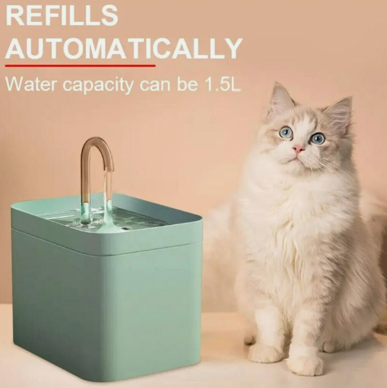 Green Cat Water Fountain 1.5L Automatic Pet Water Drinking Fountain Dispenser UK